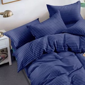 Постельный комплект 2-х  «Темно-синий Страйп-сатин Евра Плюс» — Люкс качество