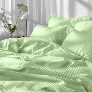 Постельный комплект 2-х  «Фисташковый Страйп-сатин Евра Плюс» — Люкс качество