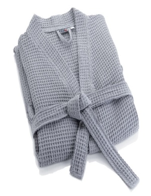 Вафельный халат серый, 100% хлопок, премиум качество, размер XXL