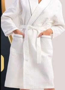 Вафельный халат кимоно белый с серым кантом, 100% хлопок, премиум качество, размер XXL