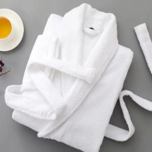 Махровый халат с шалевым воротником, белый, 100% хлопок, Люкс