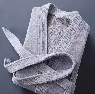 Махровый халат с шалевым воротником, серый, 100% хлопок, Люкс,