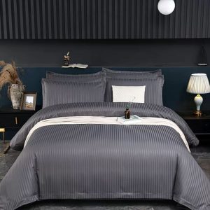 Постельный комплект 2-х  «Серый Страйп-сатин Евра Плюс» — Люкс качество
